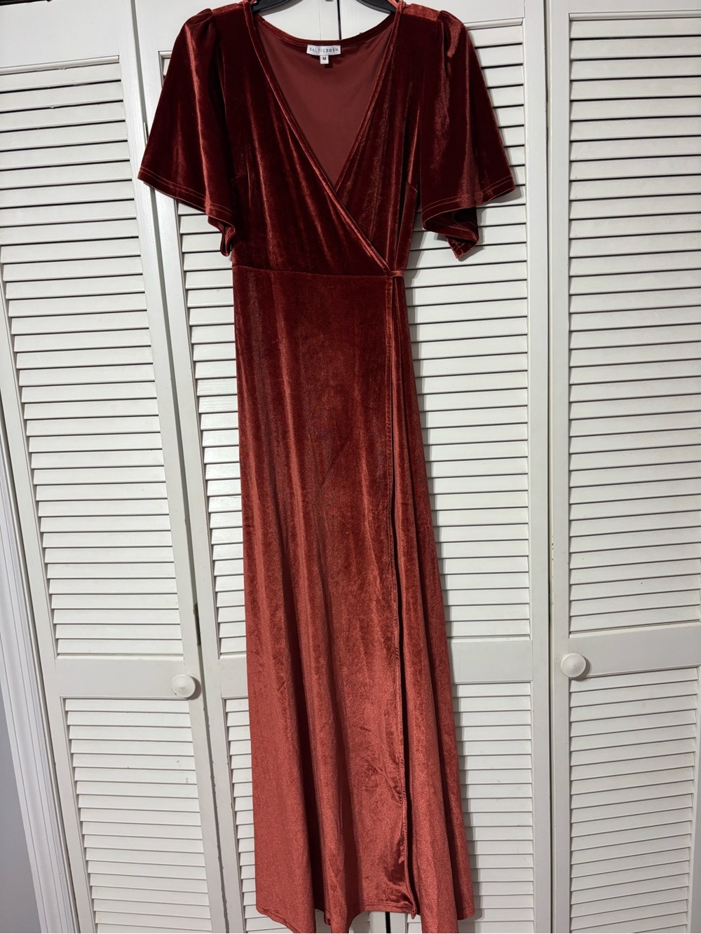 Baltic Born Rust Velvet Wrap Maxi Dress with Flutter Sleeves